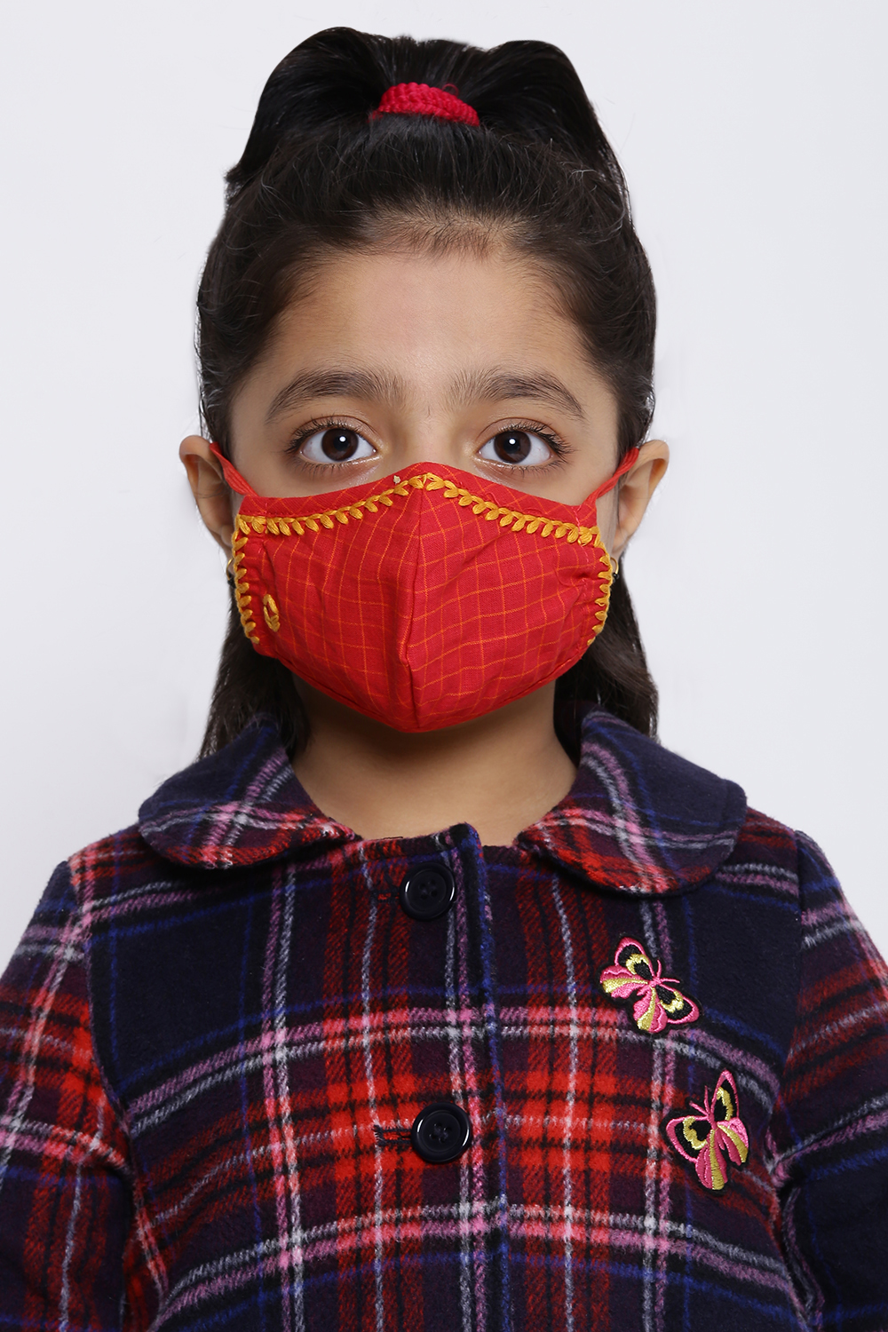 

Red Cotton Kids Yarndyed Face Mask