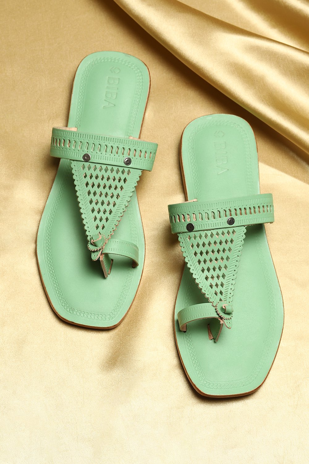 

Pista Green Leather Kolhapuri Sandals