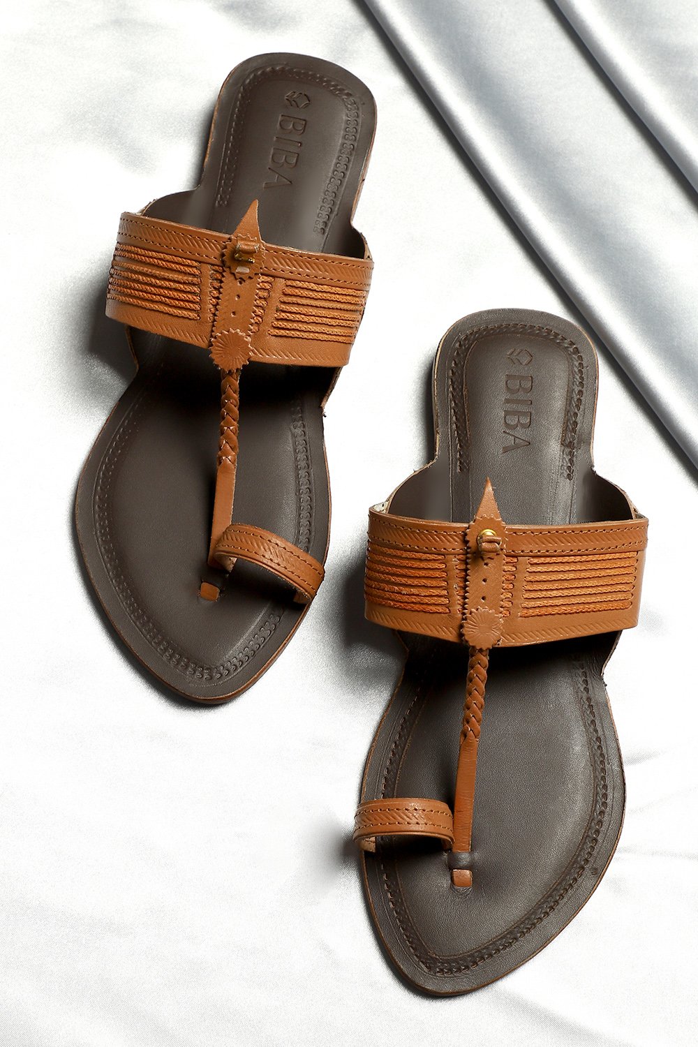 

Tan & Dark Brown Leather Kolhapuri Sandals