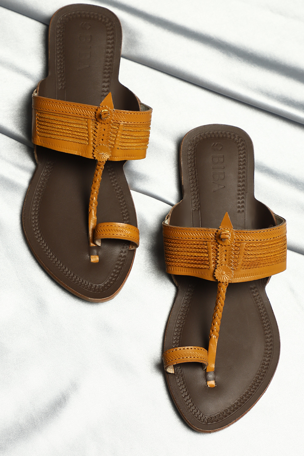 

Mustard Yellow & Dark Brown Leather Kolhapuri Sandals