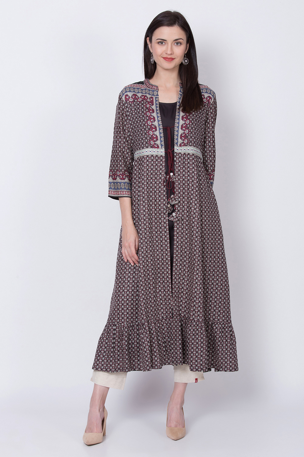 

Black Rayon Front Open Printed Kurta