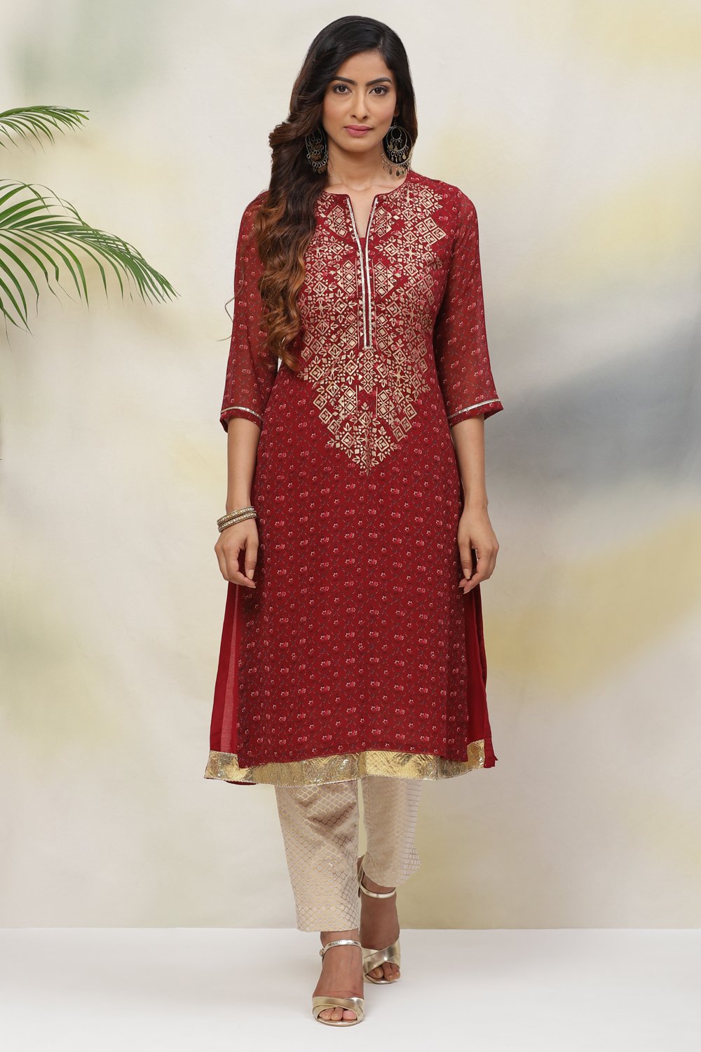 

Rust Straight Art Silk Printed Kurta