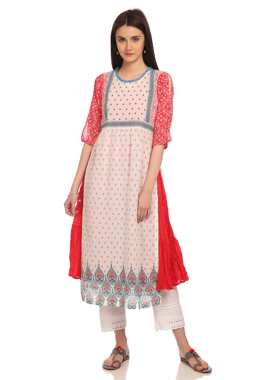 

White Flared Cotton Printed Kurta