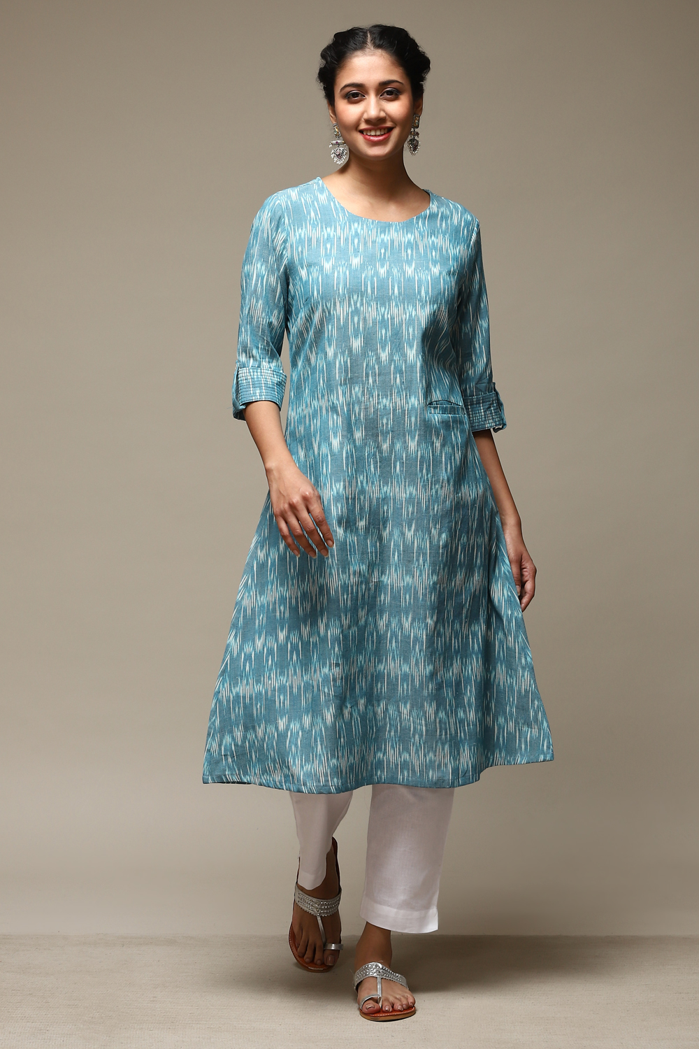 

Light Blue Cotton IKAT Straight Yarndyed Kurta