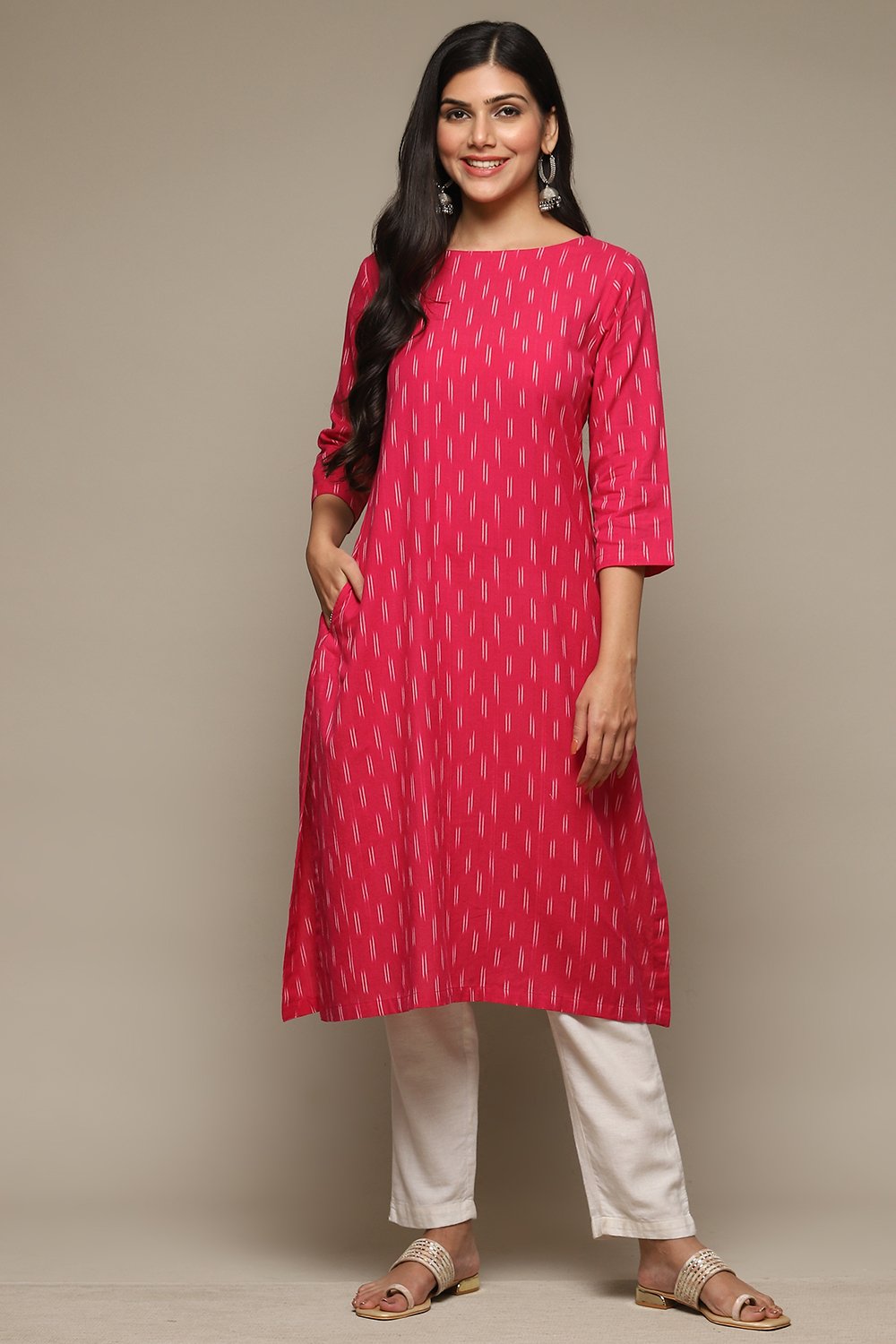 

Fuschia Cotton IKAT Straight Yarndyed Kurta