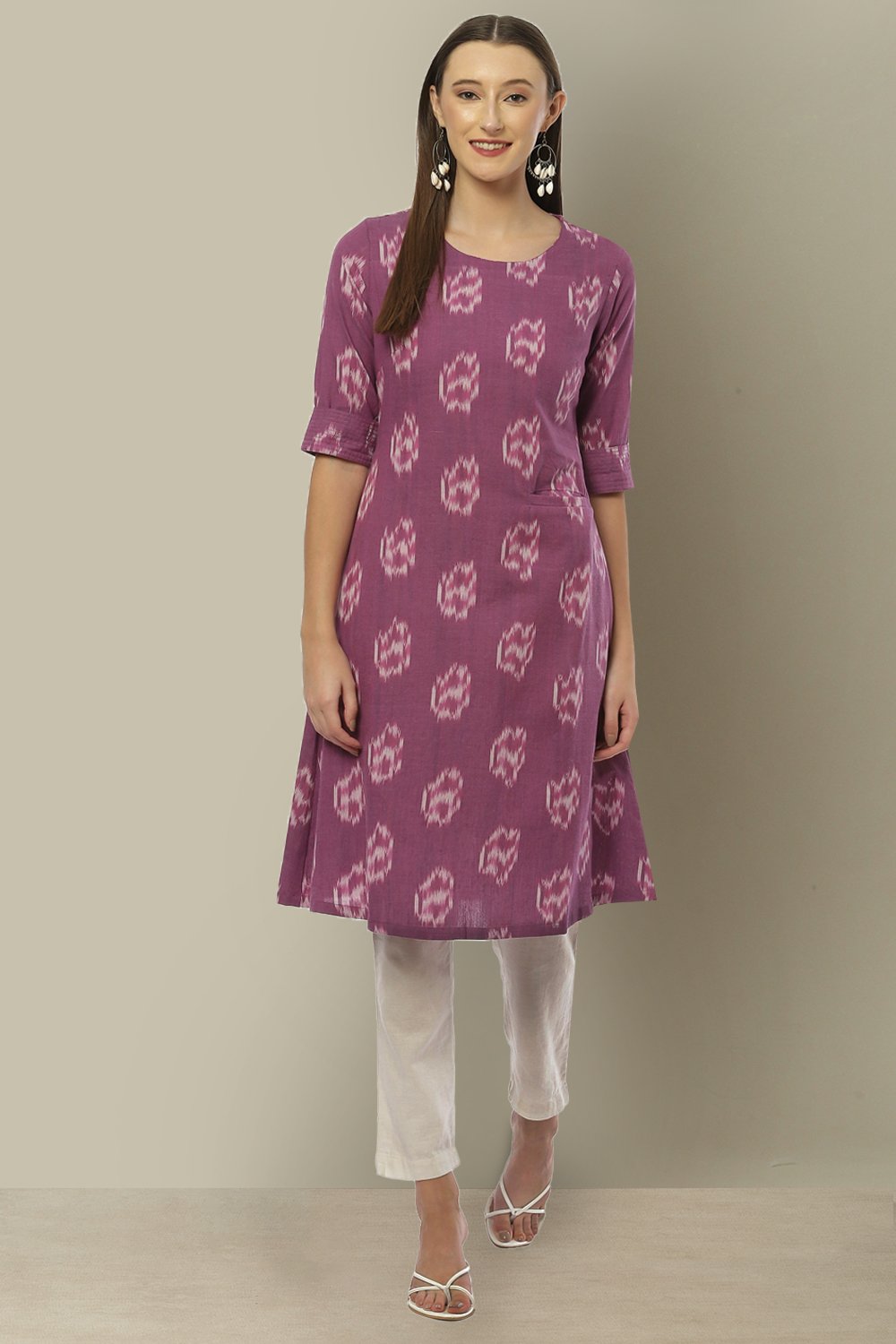 

Purple Cotton IKAT Straight Yarndyed Kurta