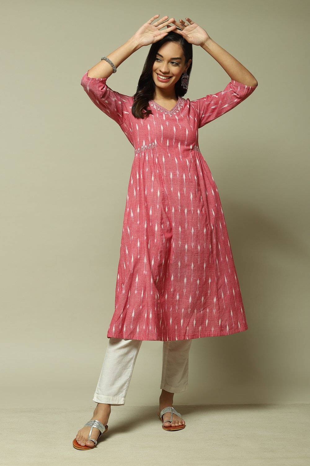Buy online Deep Red Cotton IKAT Flared Kurta for women at best ...