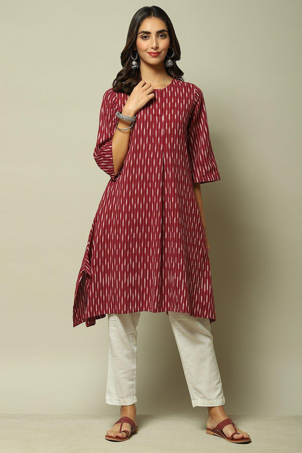 

Maroon Cotton IKAT Straight Yarndyed Kurta