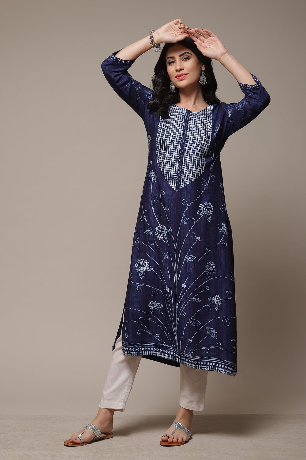 

Indigo Rayon Straight Printed Kurta