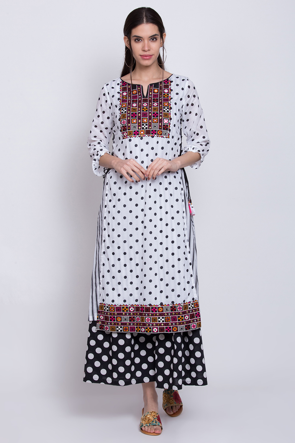 

White Cotton A-Line Printed Kurta