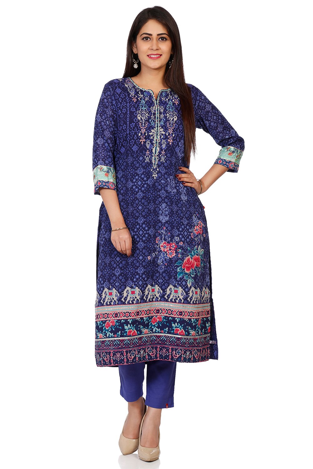 

Indigo Art Silk Straight Printed Kurta