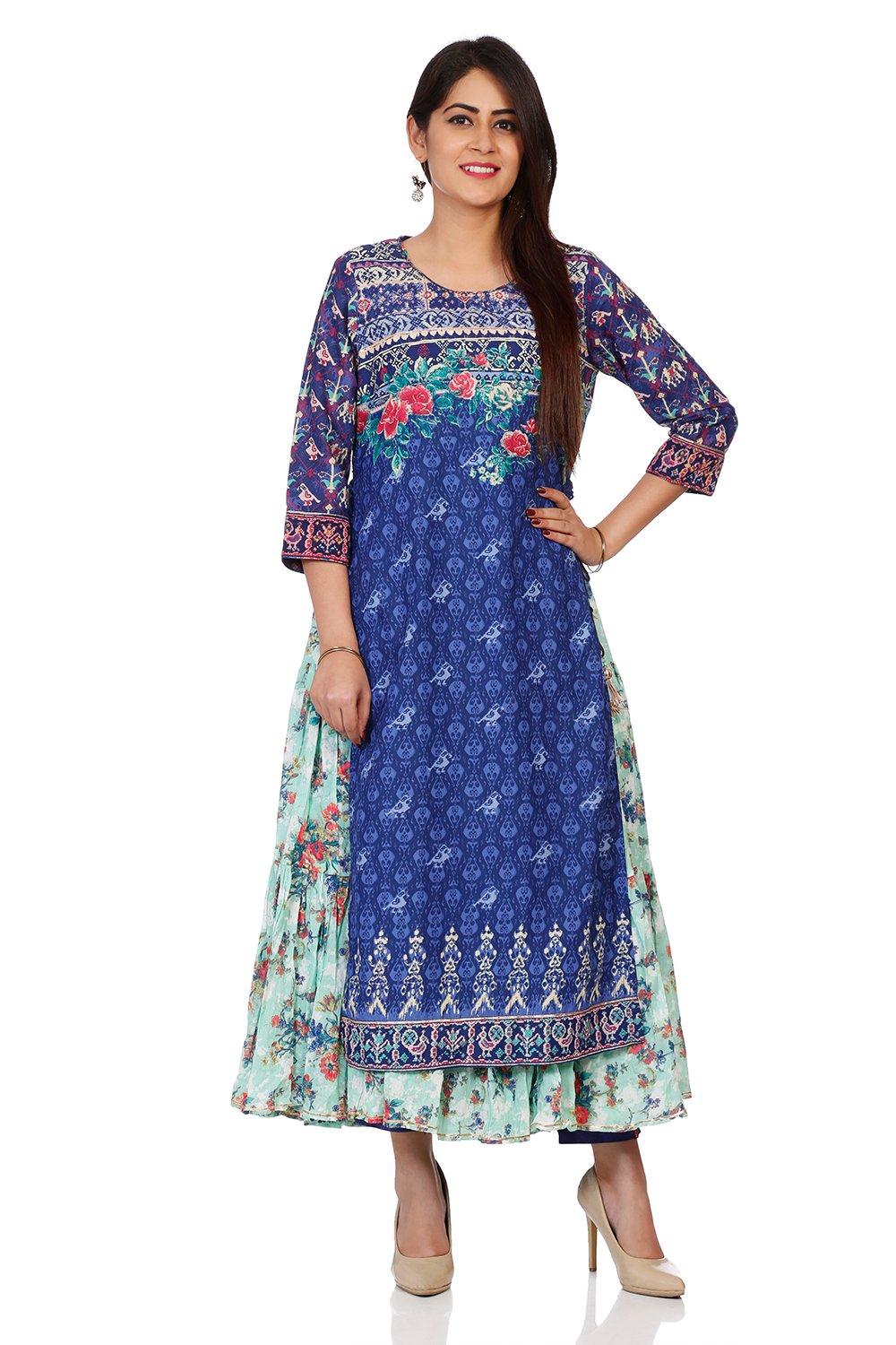 

Indigo Cotton Flared Printed Kurta