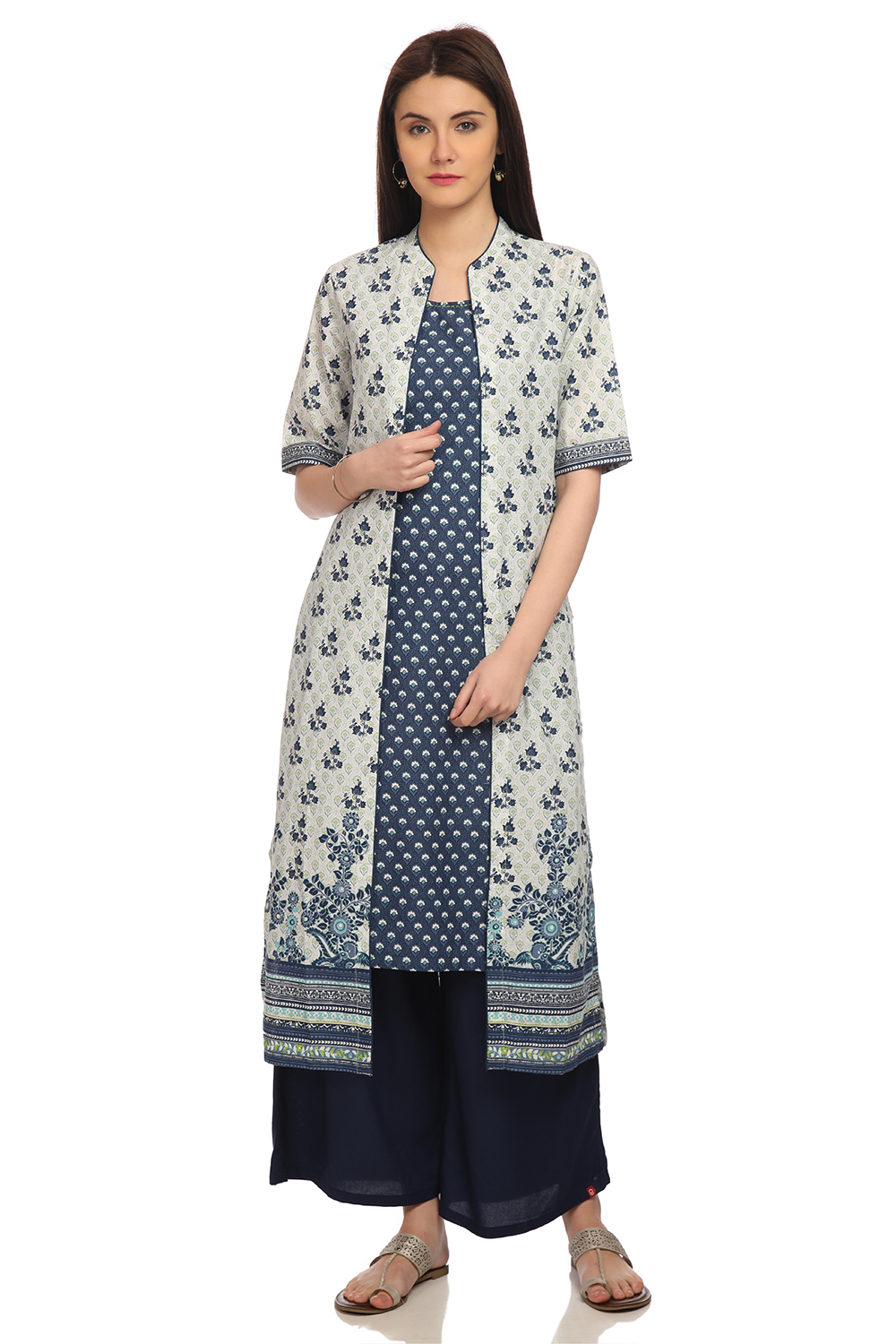 

Indigo Front Open Cotton Printed Kurta