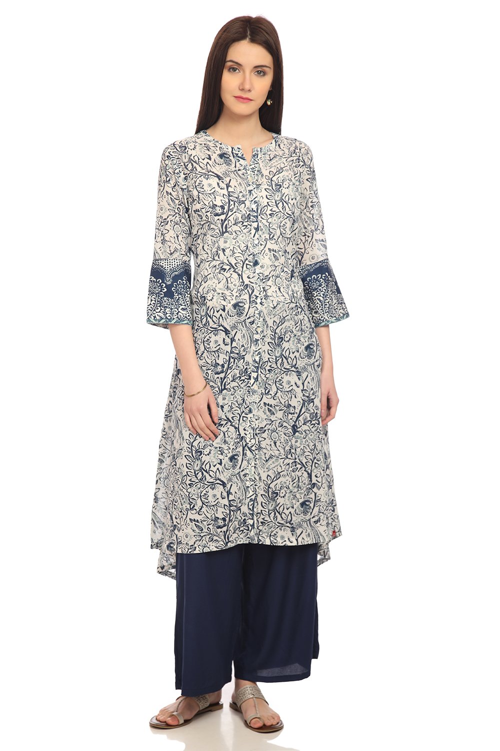 

Indigo A-Line Rayon Printed Kurta