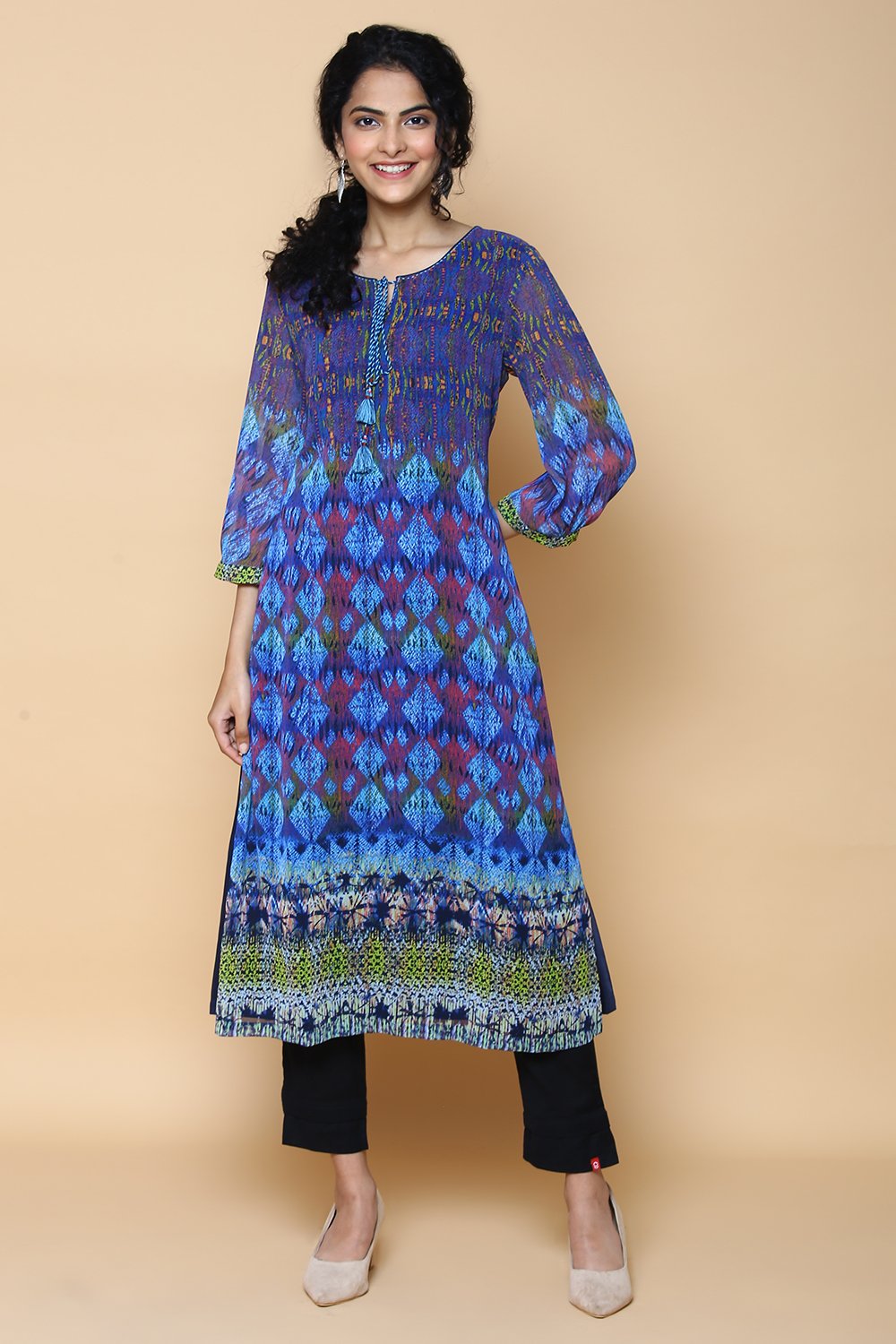 

Indigo Art Silk Printed Kurta