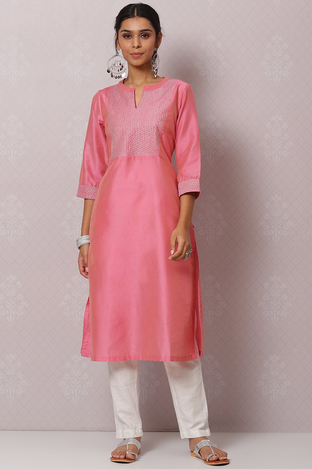 

Fuchsia Straight Nylon Viscose Kurta, Fuschia