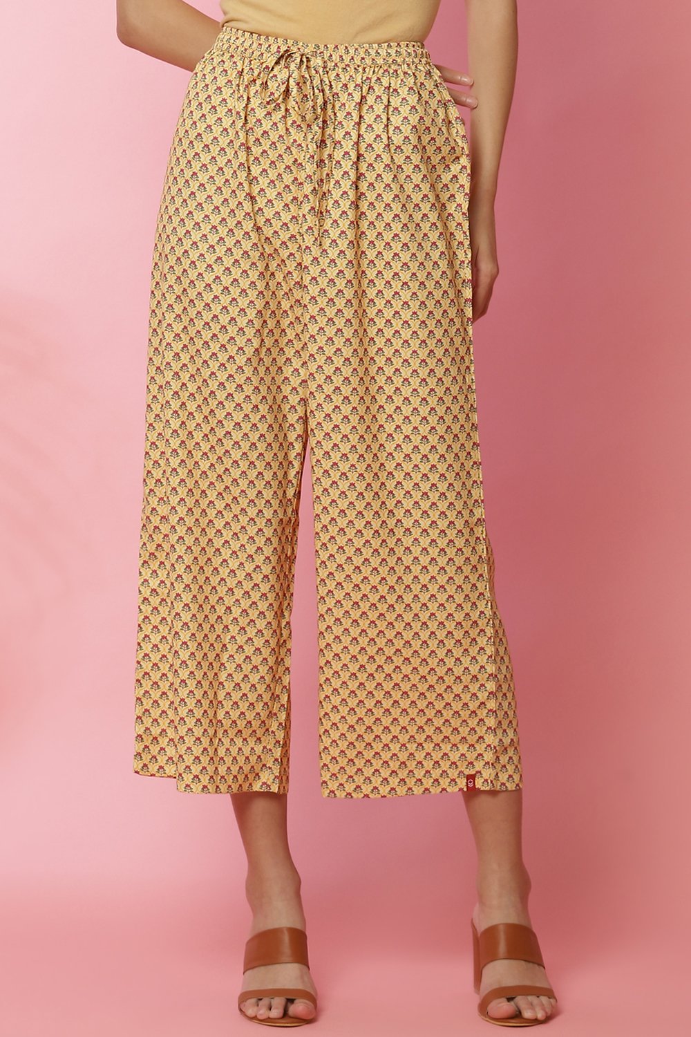 

Yellow Viscose Printed Palazzo Pants