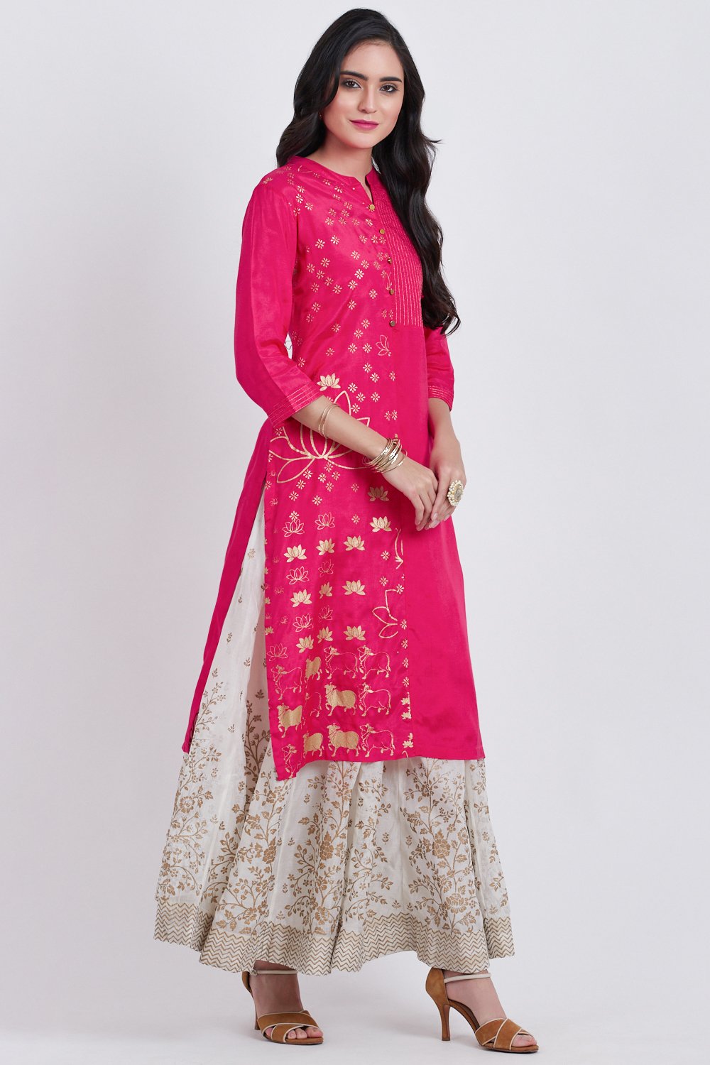 

Pink Viscose Straight Printed Kurta