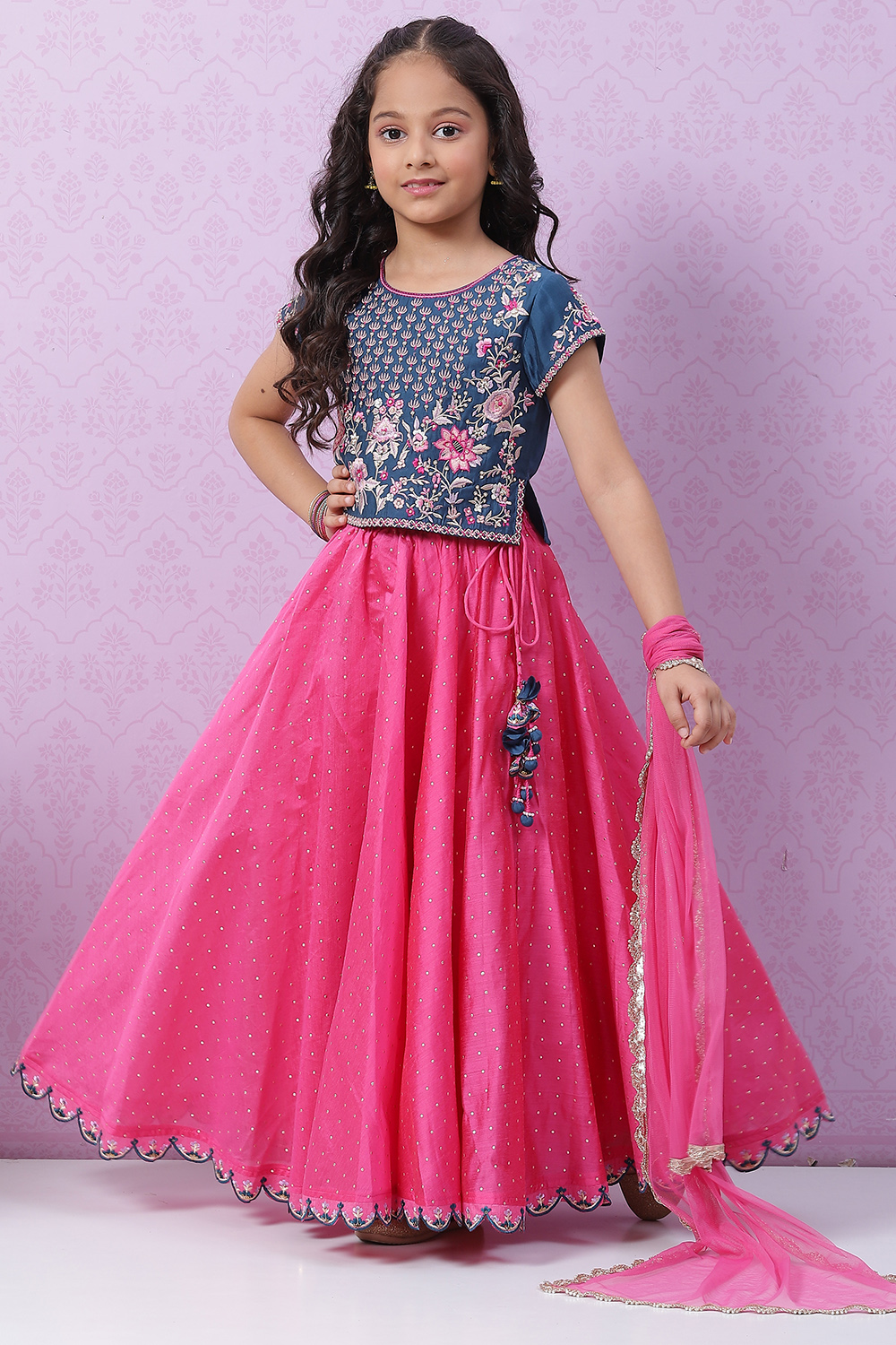 

Blue & Pink Silk Lehenga Set