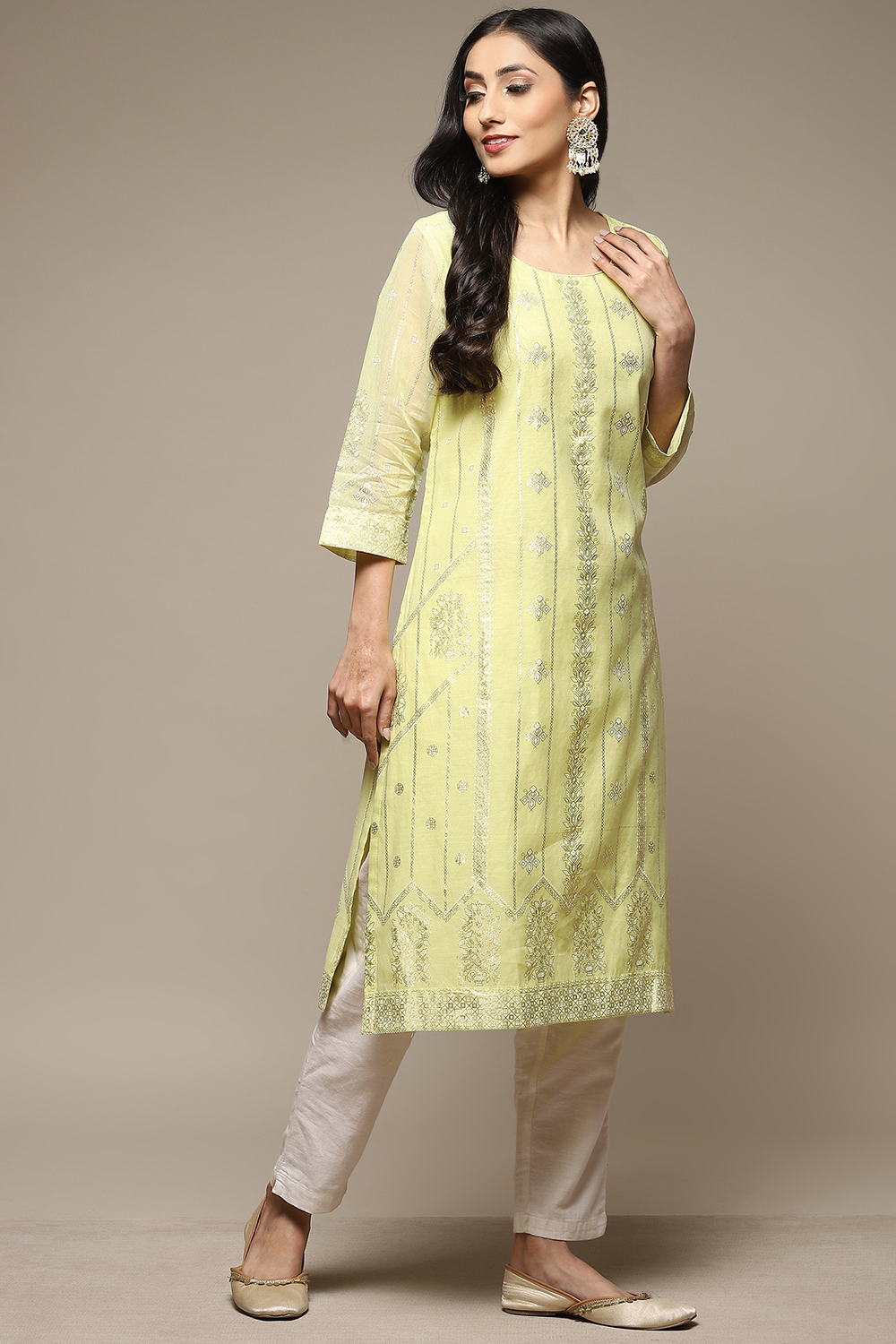 

Lime Green Cotton Blend Straight Printed Kurta