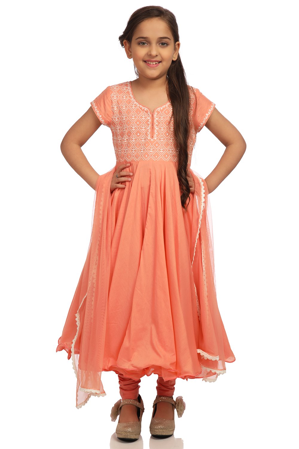 

Coral Cotton Anarkali Kurta Churidar Suit Set