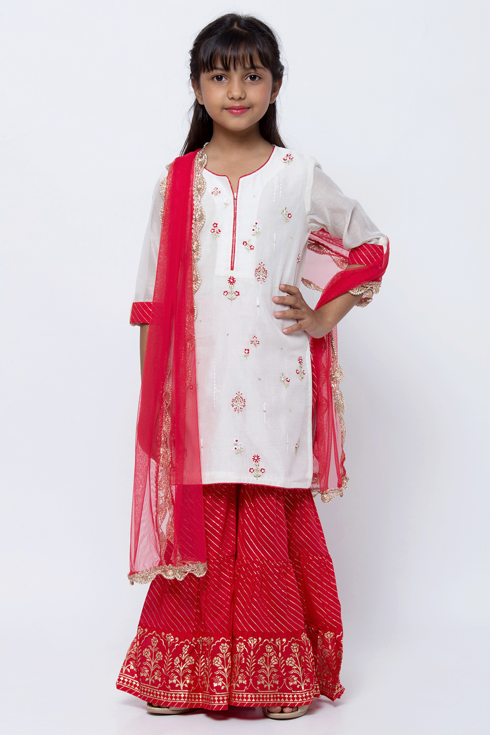 

Off White And Red Cotton Sharara Kurta Sharara Suit Set