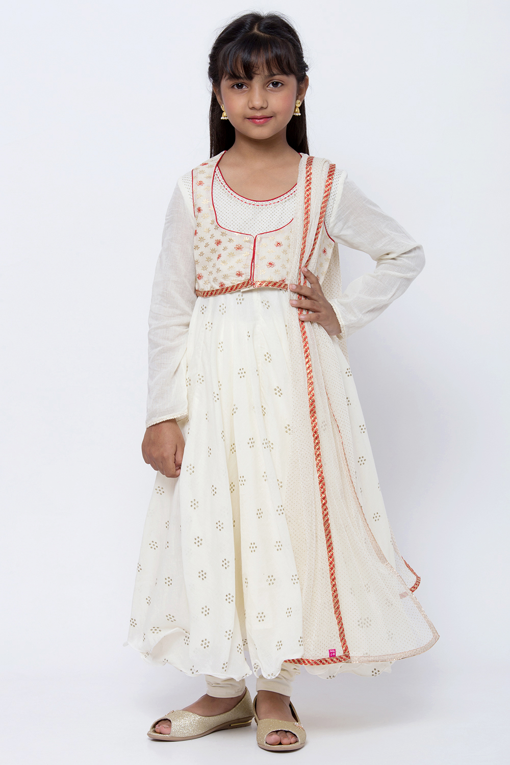 

Off White Cotton Straight Kurta Churidar Suit Set