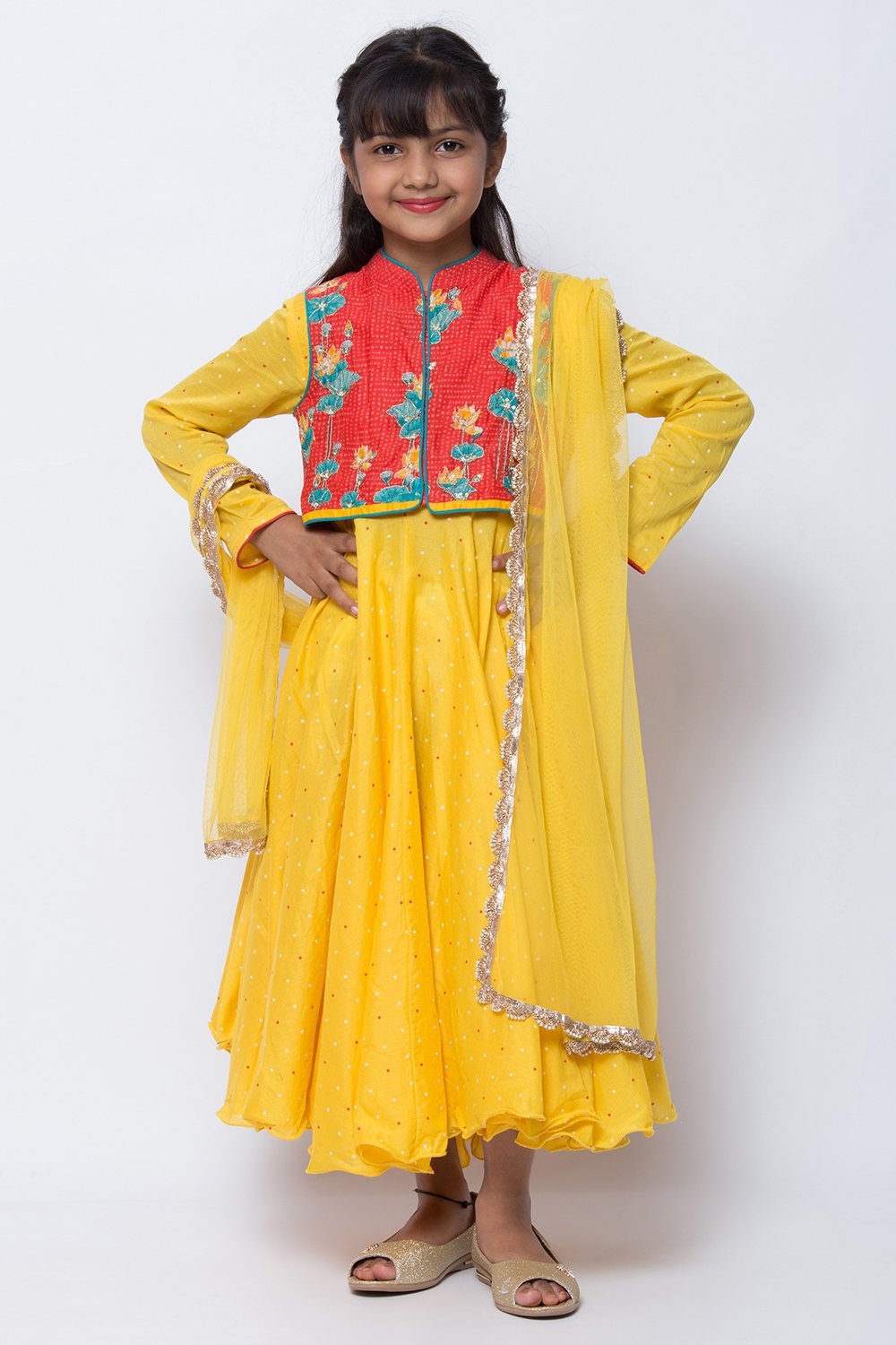 

Yellow Cotton Anarkali Kurta Churidar Suit Set