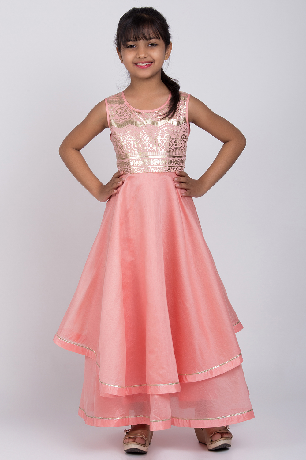 

Peach Poly Modal Flared Gown