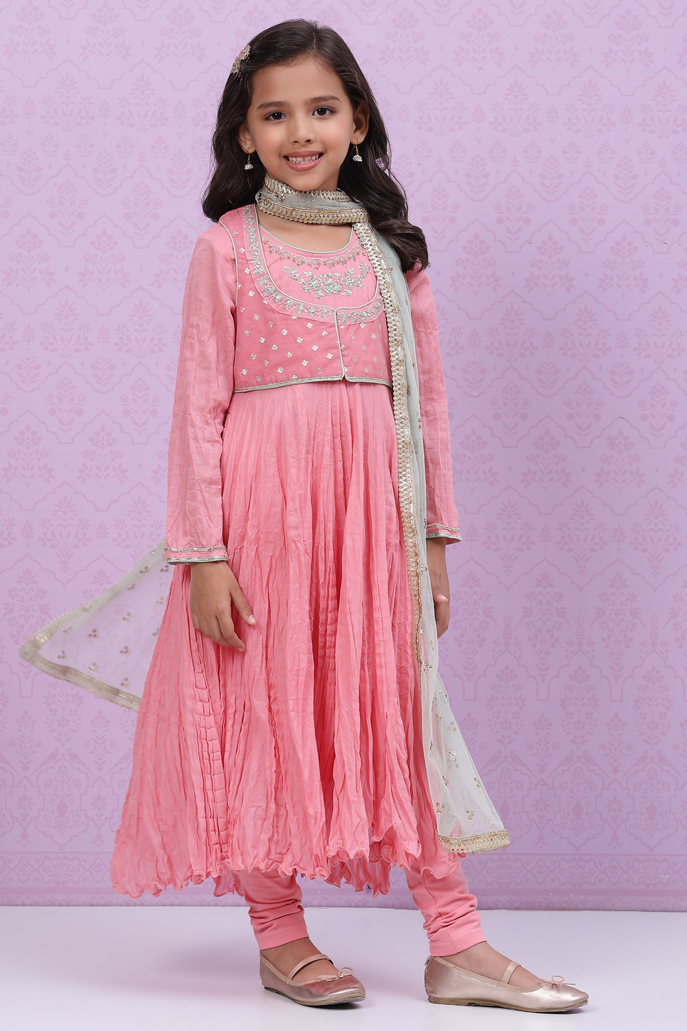 

Onion Pink Cotton Anarkali Kurta Churidar Suit Set