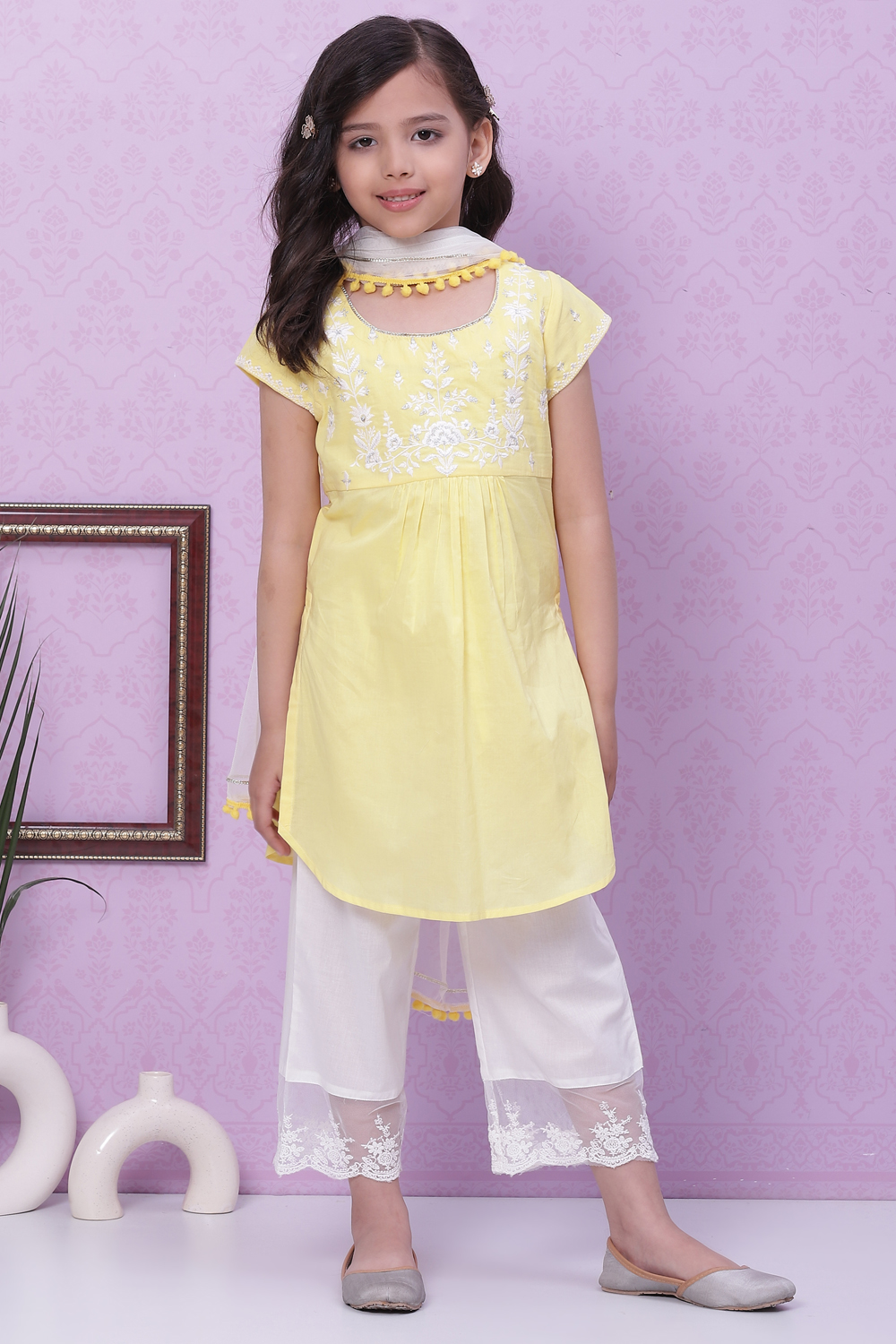 

Yellow Cotton Straight Straight Kurta Palazzo Suit Set