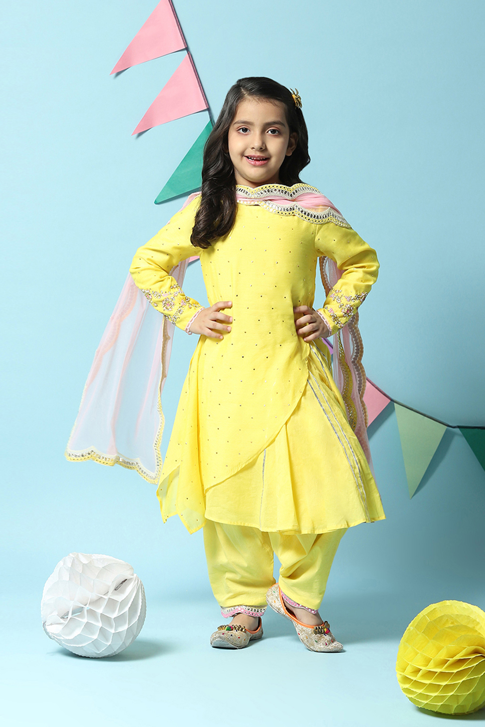 

Yellow Cotton Kurta Salwar Suit Set