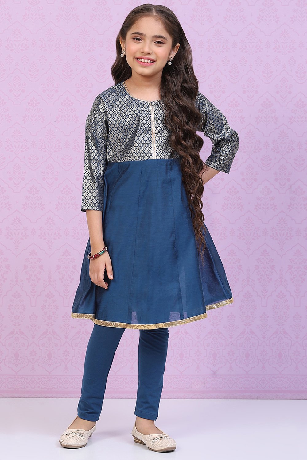 

Blue Art Silk Straight Printed Kurta Set