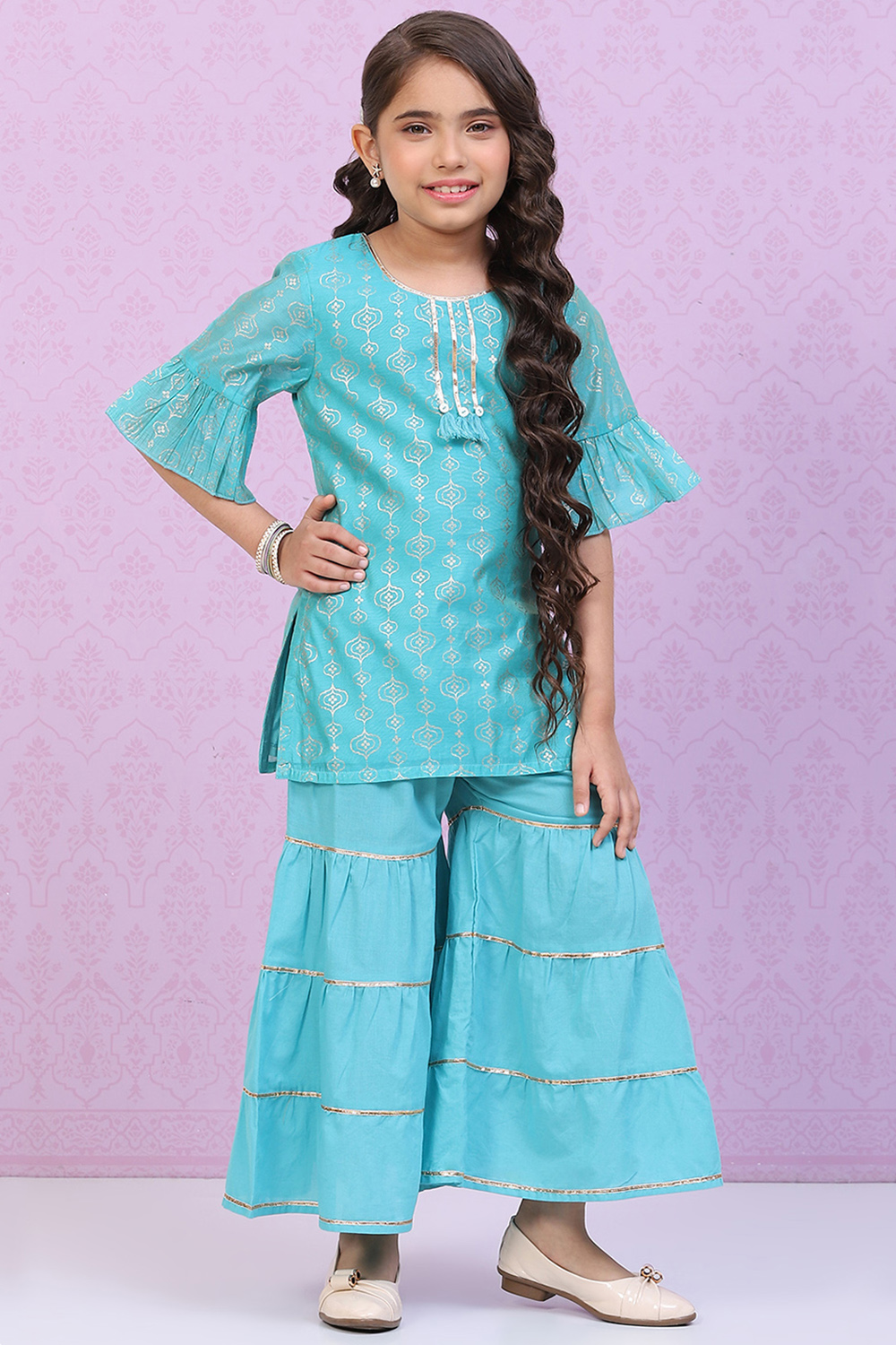 

Marine Blue Art Silk Straight Kurta Sharara Suit Set