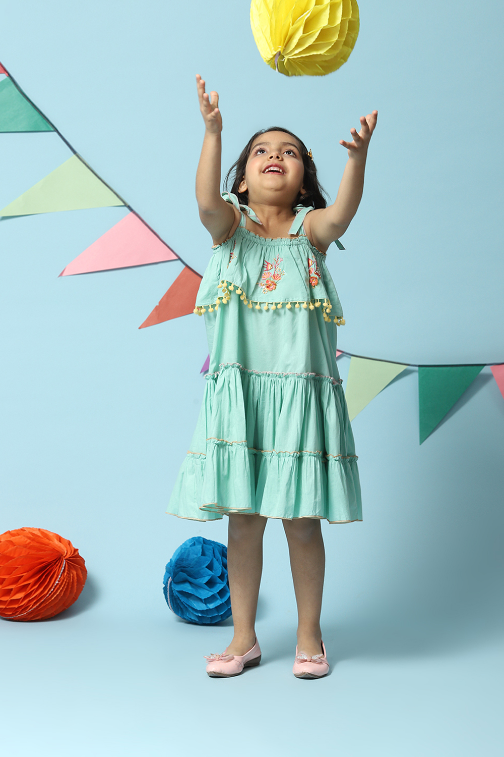 

Sea Green Cotton Tiered Dress