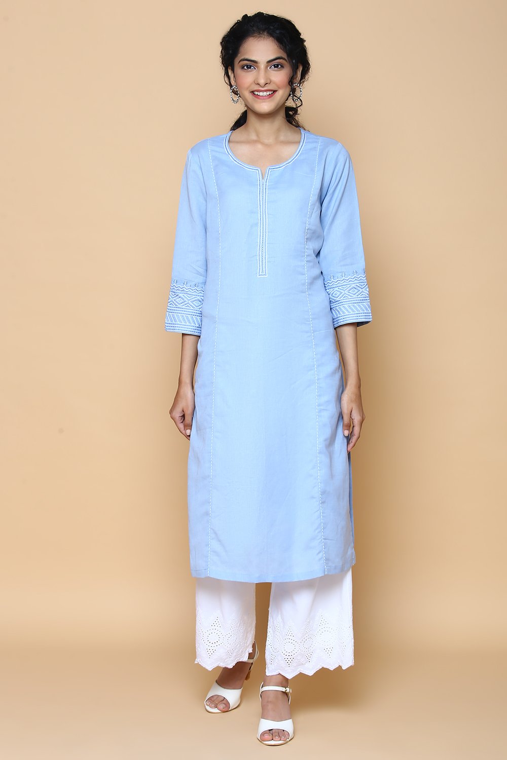 

Ice Blue Cotton Linen Kurta