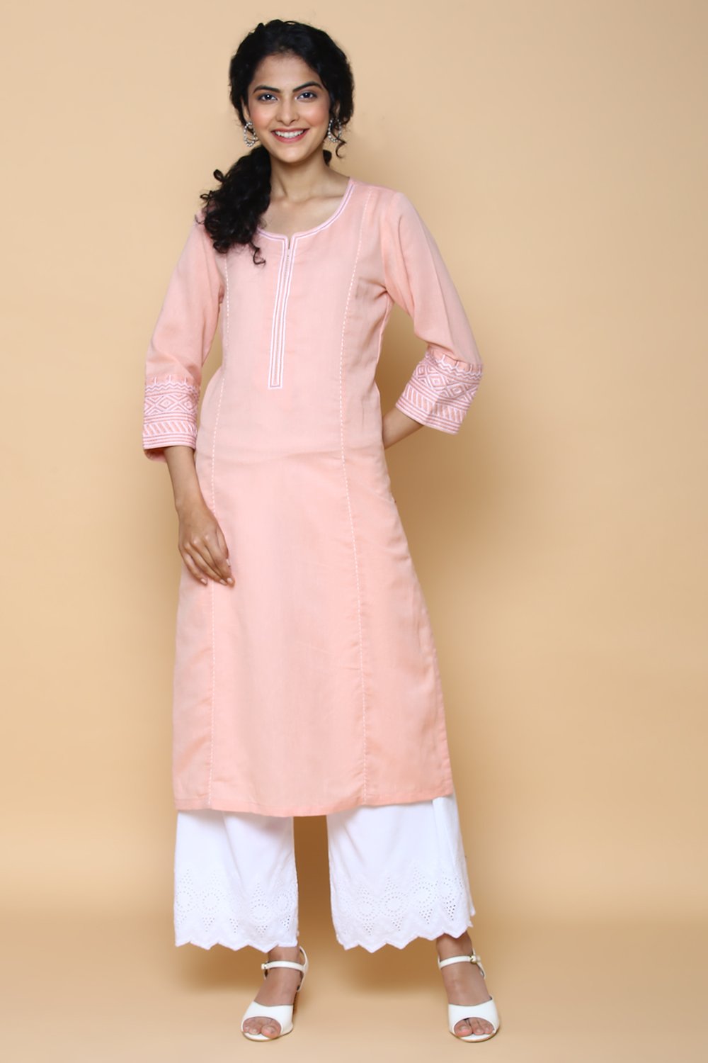 

Peach Blue Cotton Linen Kurta