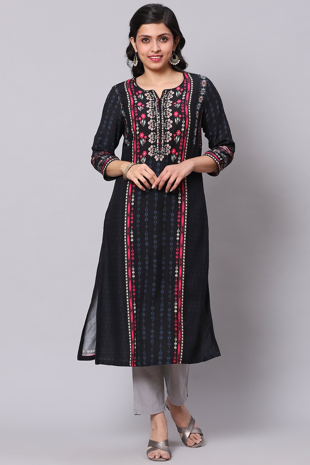 

Black Straight Rayon Kurta