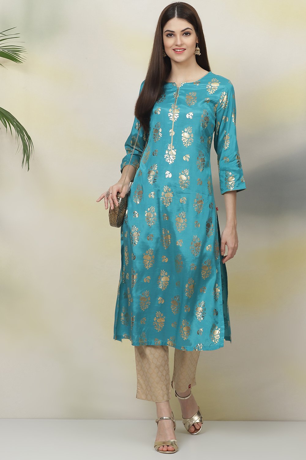 

Teal Straight Viscose Kurta