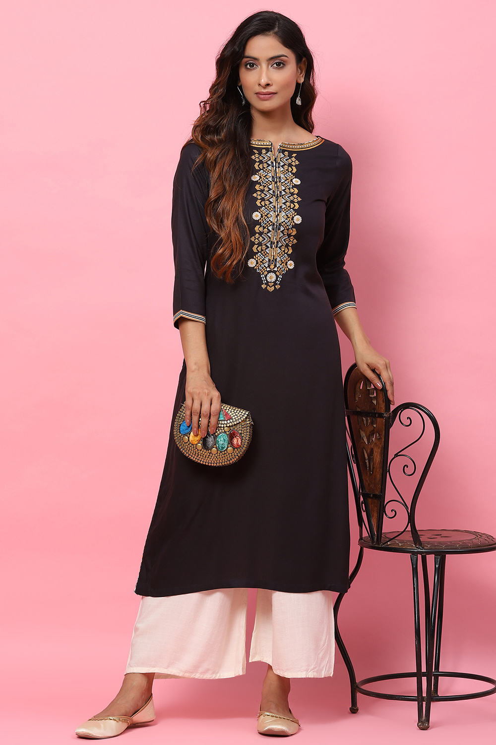 Buy online Off White & Blue Cotton IKAT Flared Kurta for women at ...