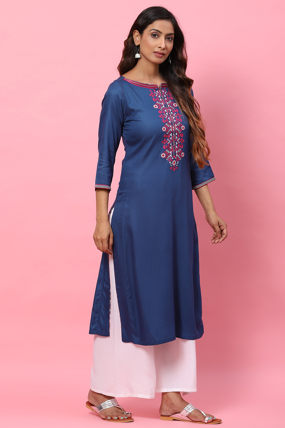 

Blue Straight Rayon Kurta