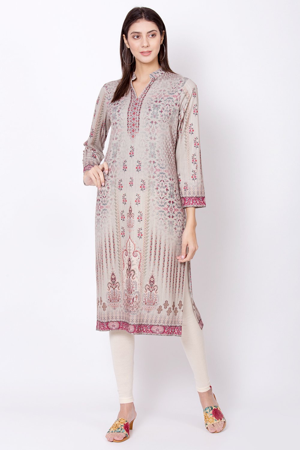 

Beige Straight Winter Printed Kurta