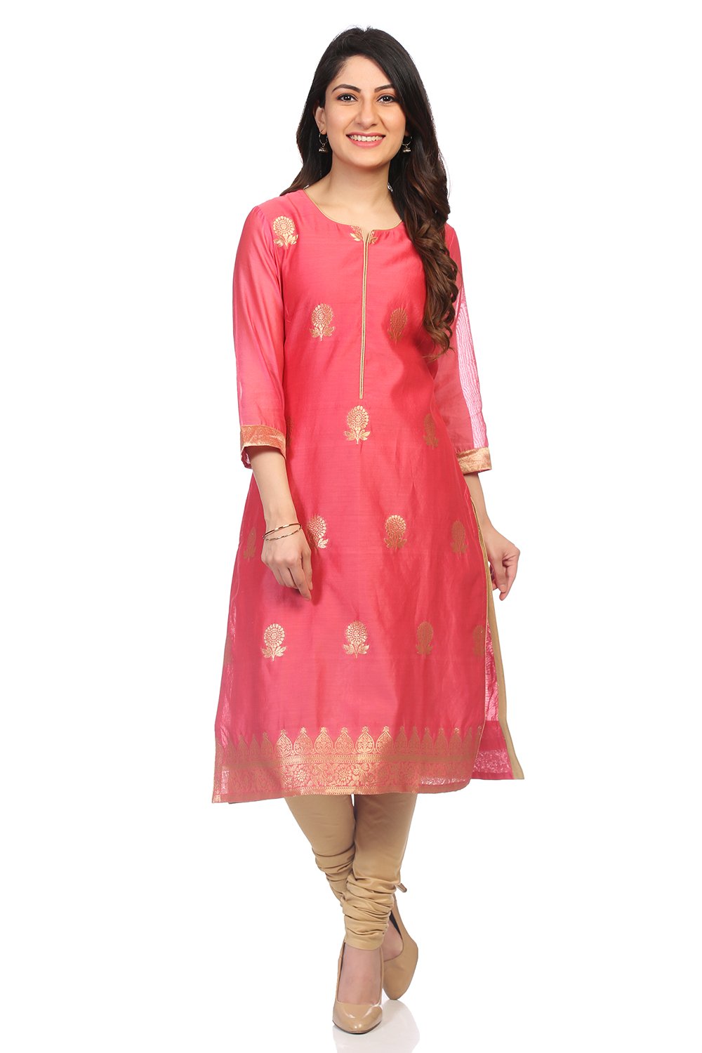 

Coral Poly Metallic Cotton Straight Printed Kurta