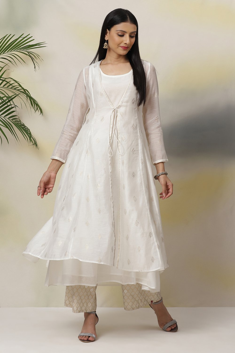 

Off White Flared Poly Modal Printed Kurta