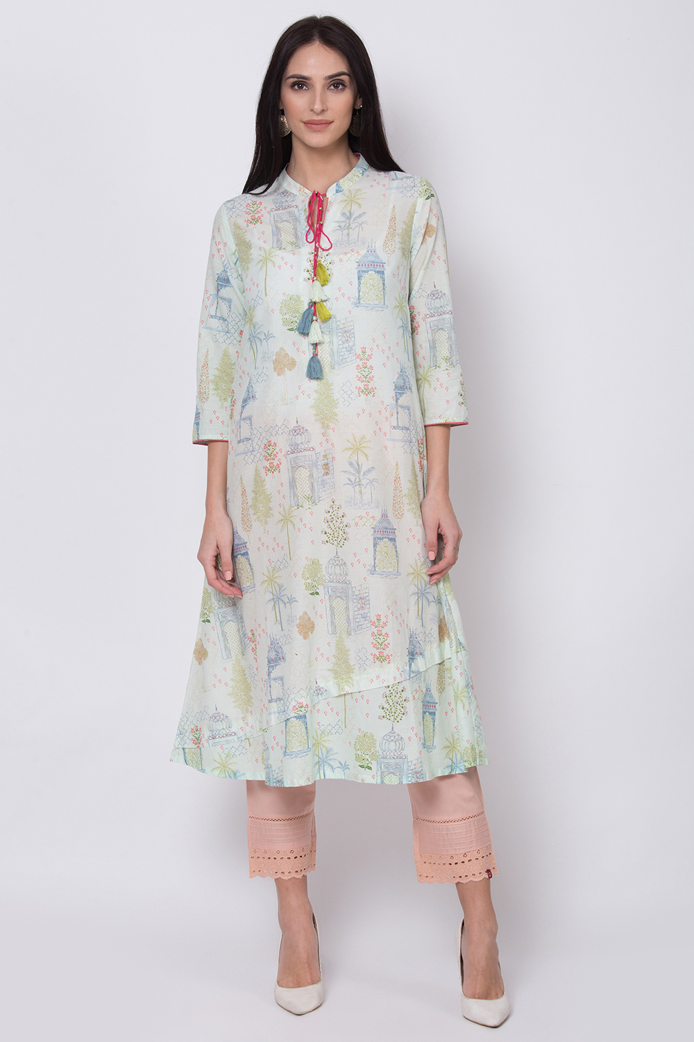 

Mint Green Cotton A-Line Printed Kurta