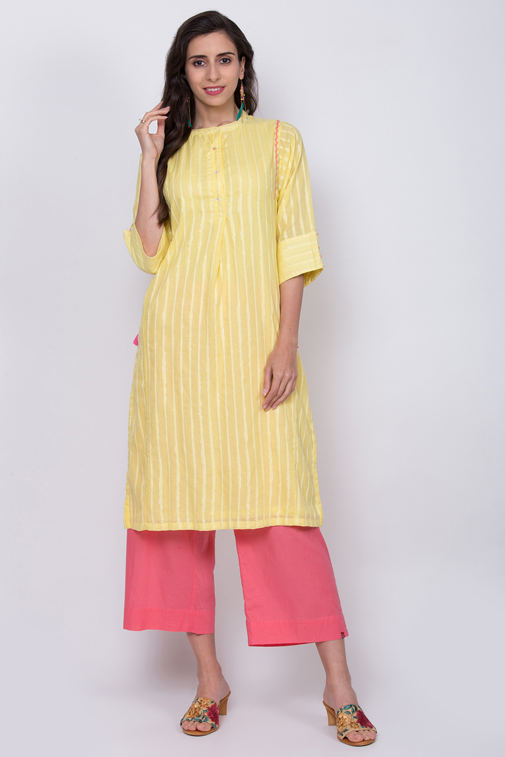 

Yellow Metallic Cotton Straight Kurta