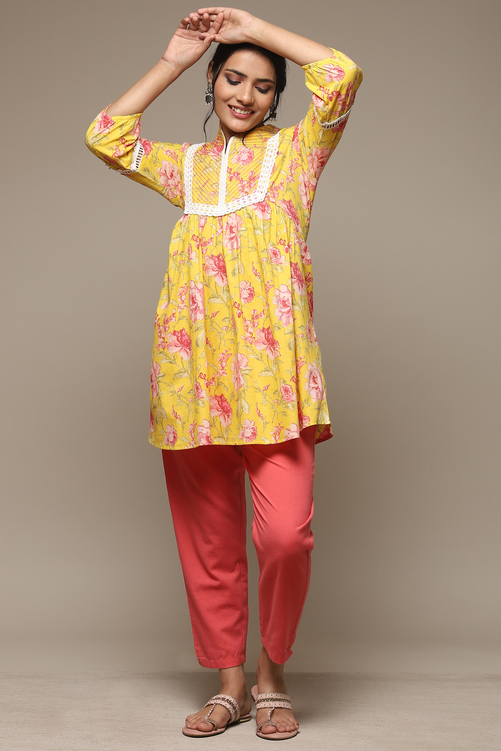 

Yellow Cotton Printed Kurti