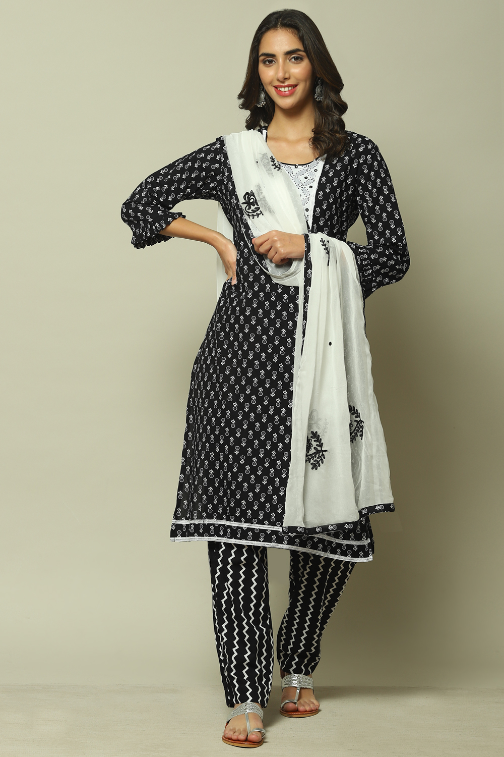 

Black Cotton Printed Unstitched Suit Set