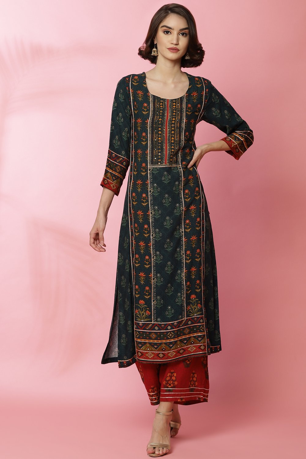 

Teal Green LIVA Straight Printed Kurta