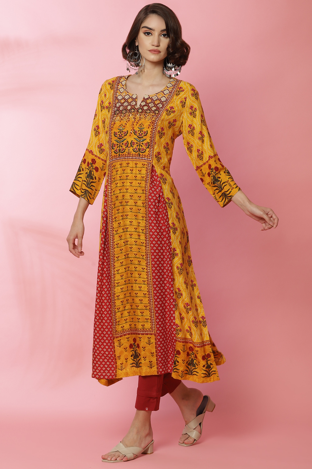 

Mustard LIVA Straight Printed Kurta